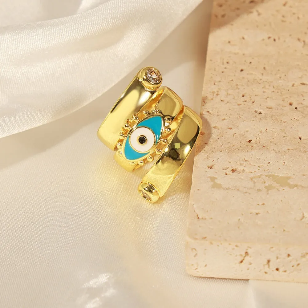 18K gold trendy and fashionable devil's eye inlaid zircon design versatile ring