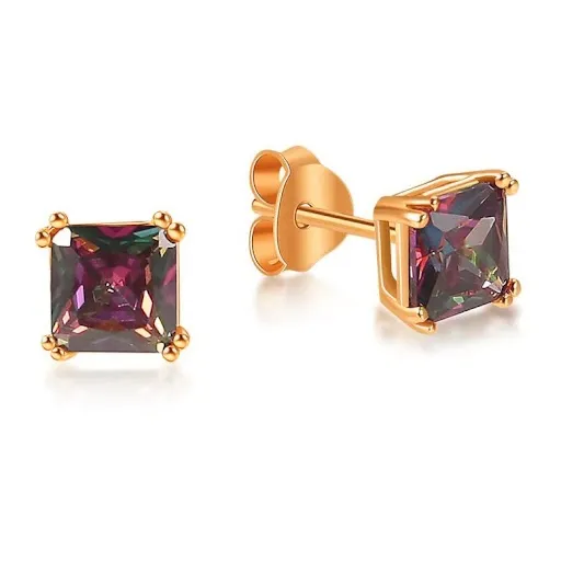 18k Rose Gold 1/2 Ct Mystic Topaz Princess Cut Stud Earrings 6mm Plated