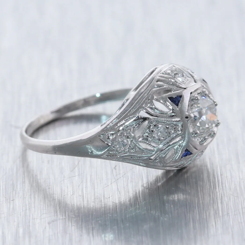 1930's Antique Art Deco Platinum 0.80ctw Diamond Ring