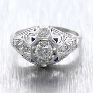 1930's Antique Art Deco Platinum 0.80ctw Diamond Ring