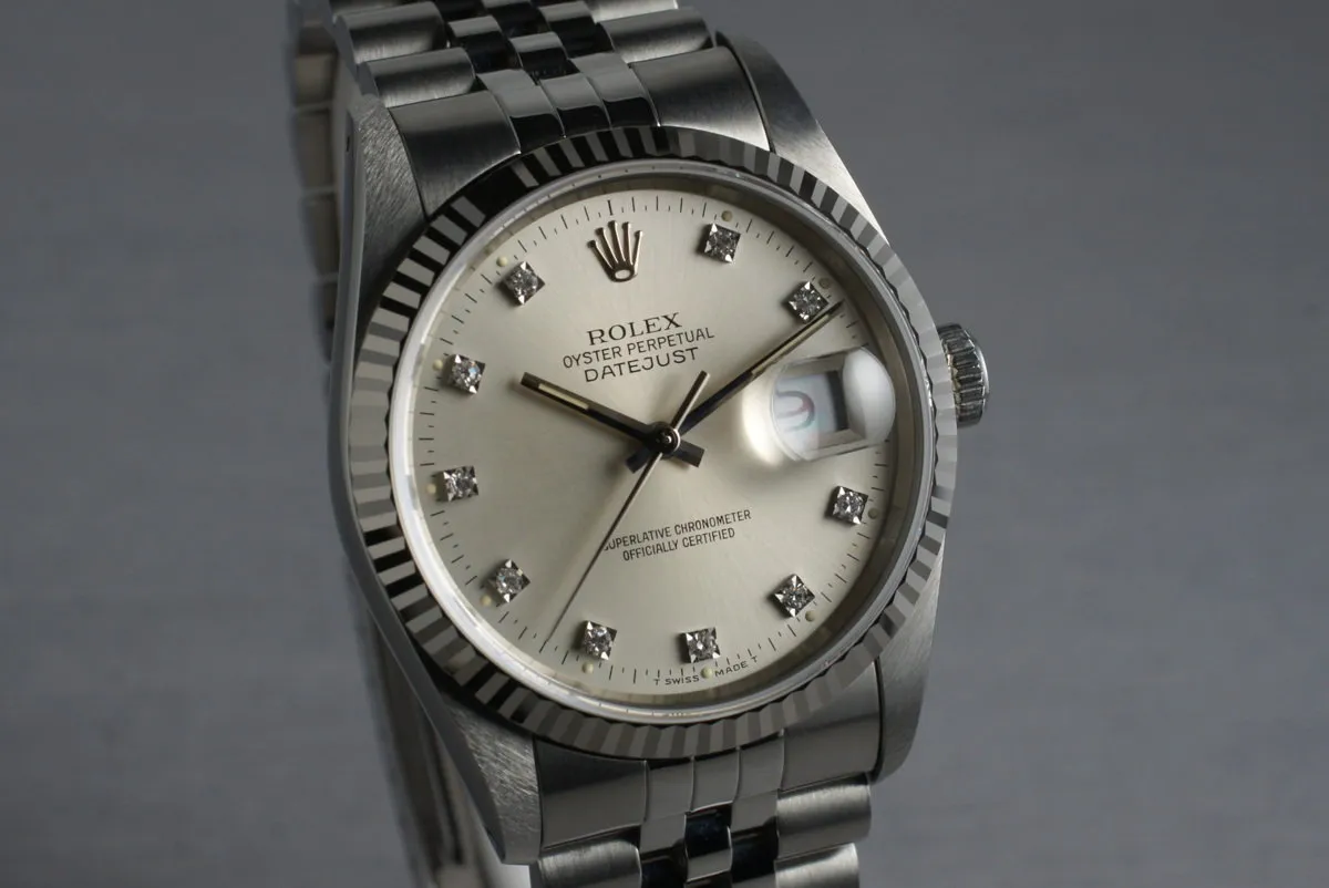 1991 Rolex DateJust 16234 Factory Diamond Dial with Box and Papers