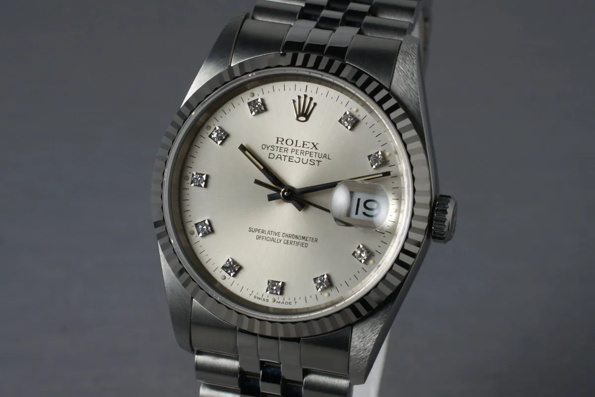 1991 Rolex DateJust 16234 Factory Diamond Dial with Box and Papers