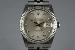 1991 Rolex DateJust 16234 Factory Diamond Dial with Box and Papers