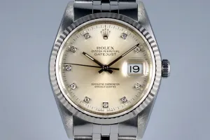 1991 Rolex DateJust 16234 Factory Silver Diamond Dial