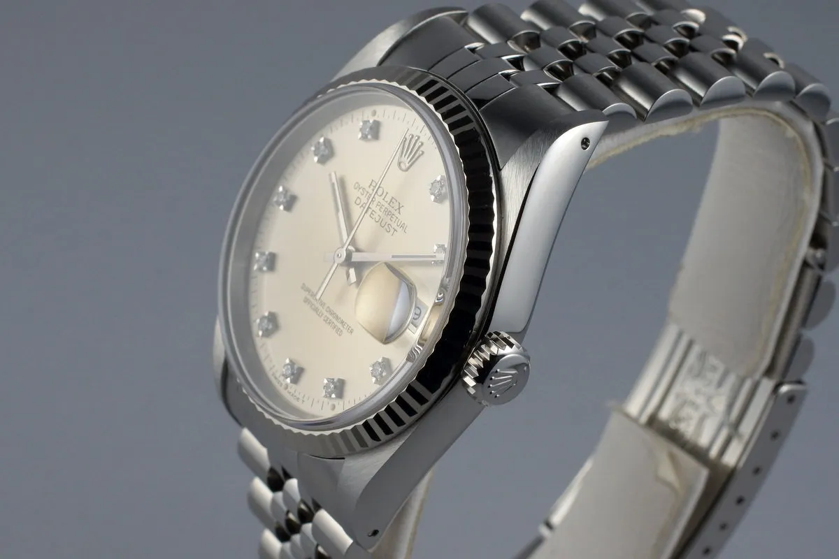 1991 Rolex DateJust 16234 Factory Silver Diamond Dial