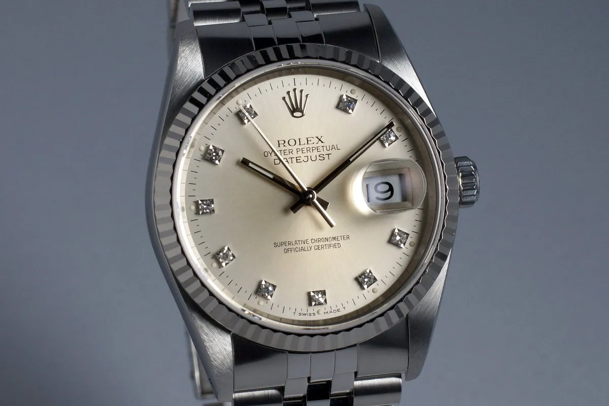 1991 Rolex DateJust 16234 Factory Silver Diamond Dial