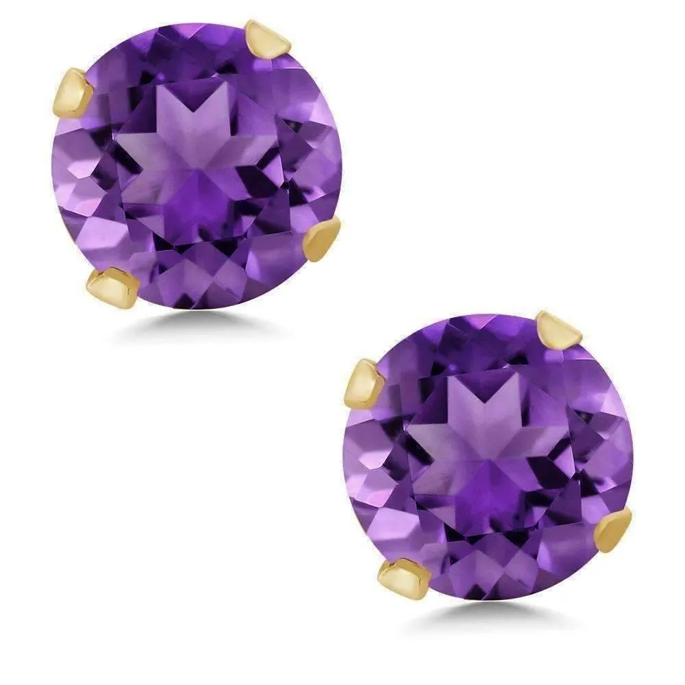 1CTW Genuine Amethyst 14K Solid Yellow Gold OB Precious Gems Stud Earrings