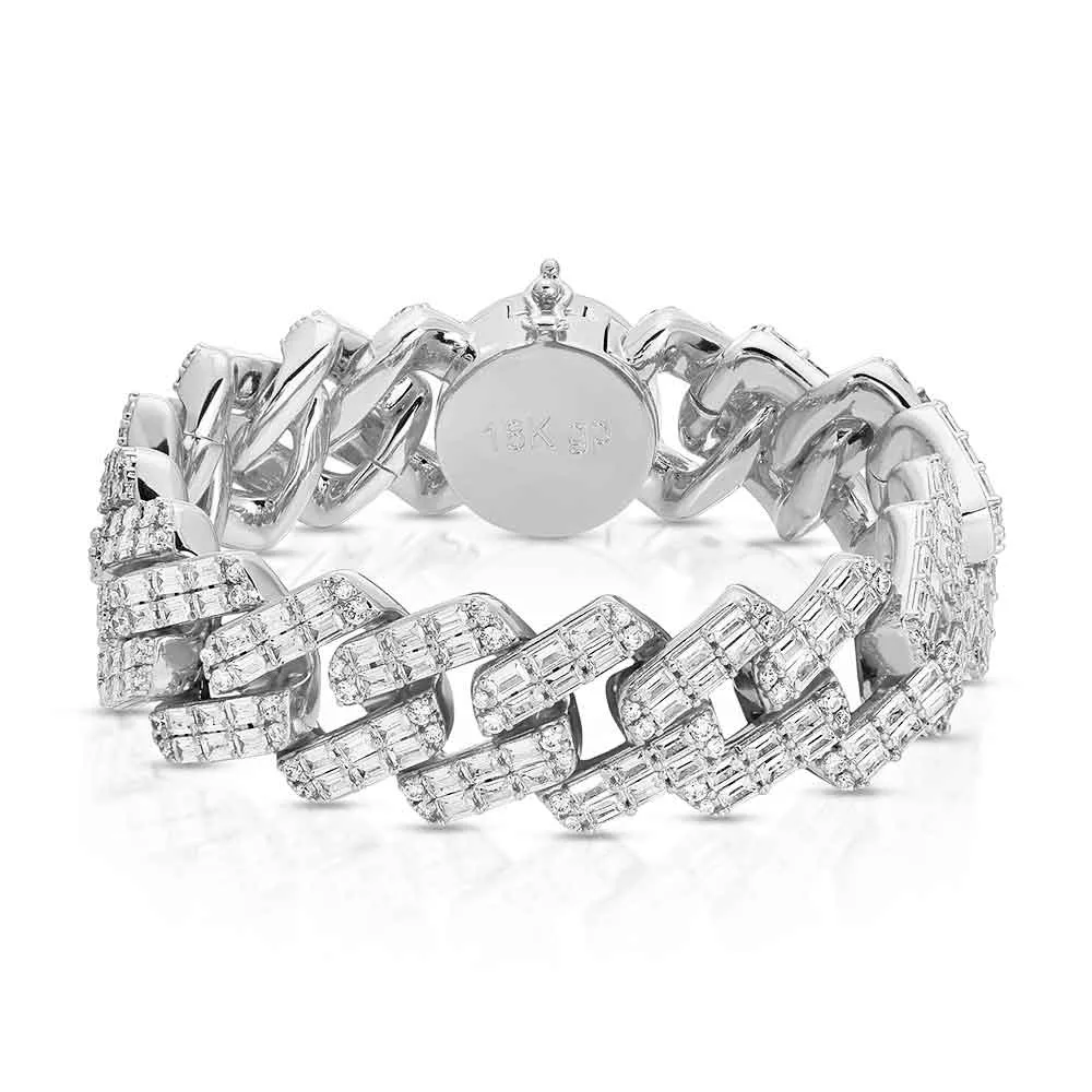 2 Row Diamond Baguette Cuban Bracelet 18mm