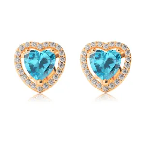 24k Yellow Gold Plated 1 Ct Created Halo Heart Blue Topaz Stud Earrings