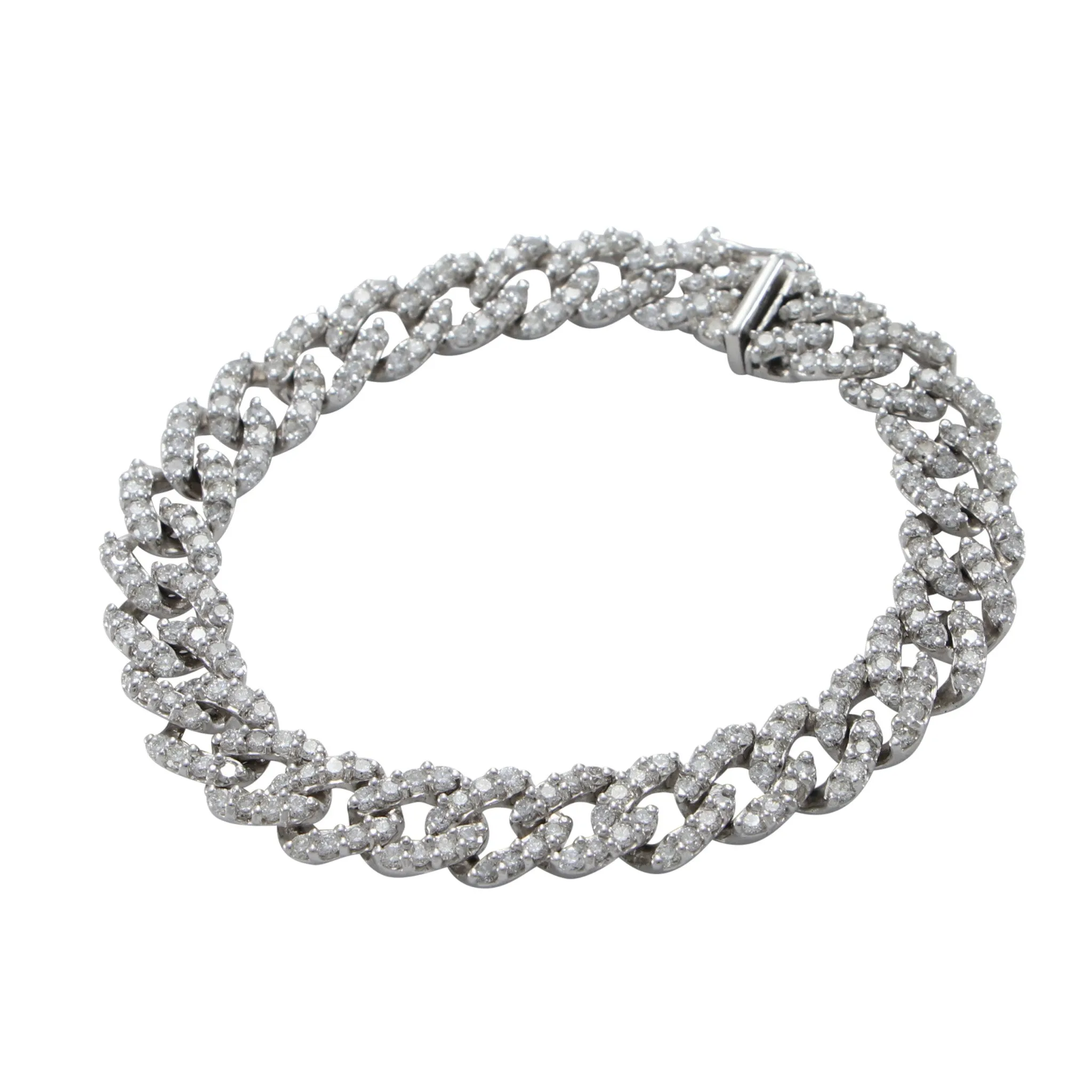 6.60CTW Diamond Pave Wide Bracelet 14k White Gold Cuban Curb Chain Link Tennis