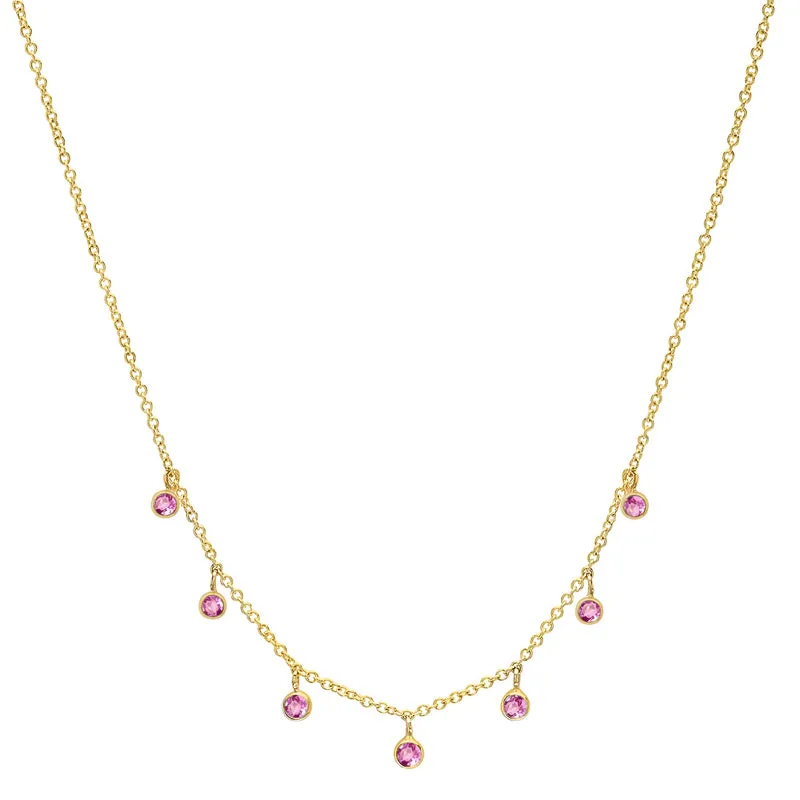 7 Mini Pink Sapphire Dangle Necklace