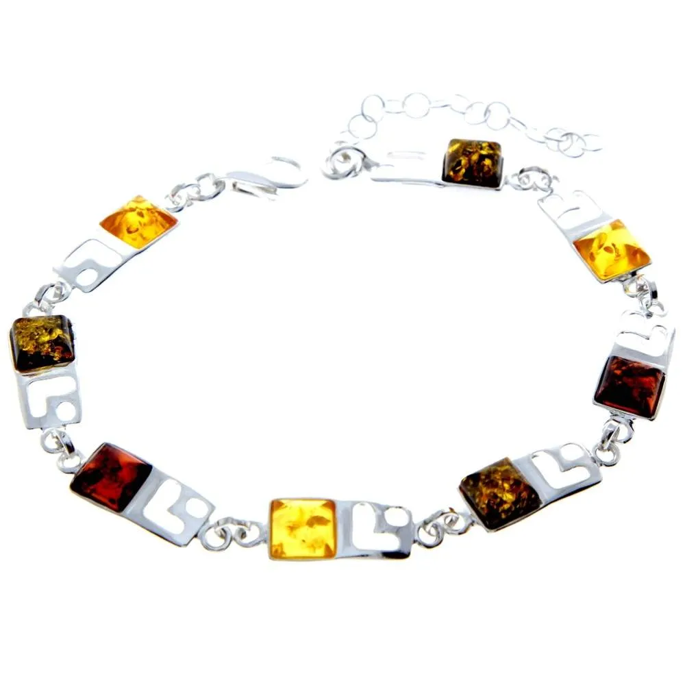 925 Sterling Silver & Baltic Amber Square Stones Mix Bracelet 19 cm   5  - 2087