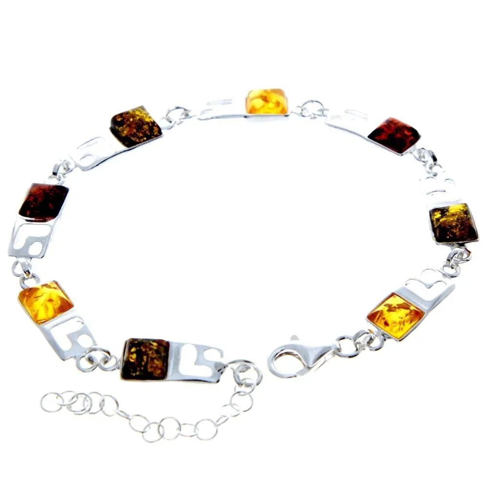 925 Sterling Silver & Baltic Amber Square Stones Mix Bracelet 19 cm   5  - 2087