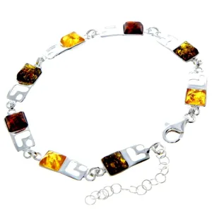 925 Sterling Silver & Baltic Amber Square Stones Mix Bracelet 19 cm   5  - 2087