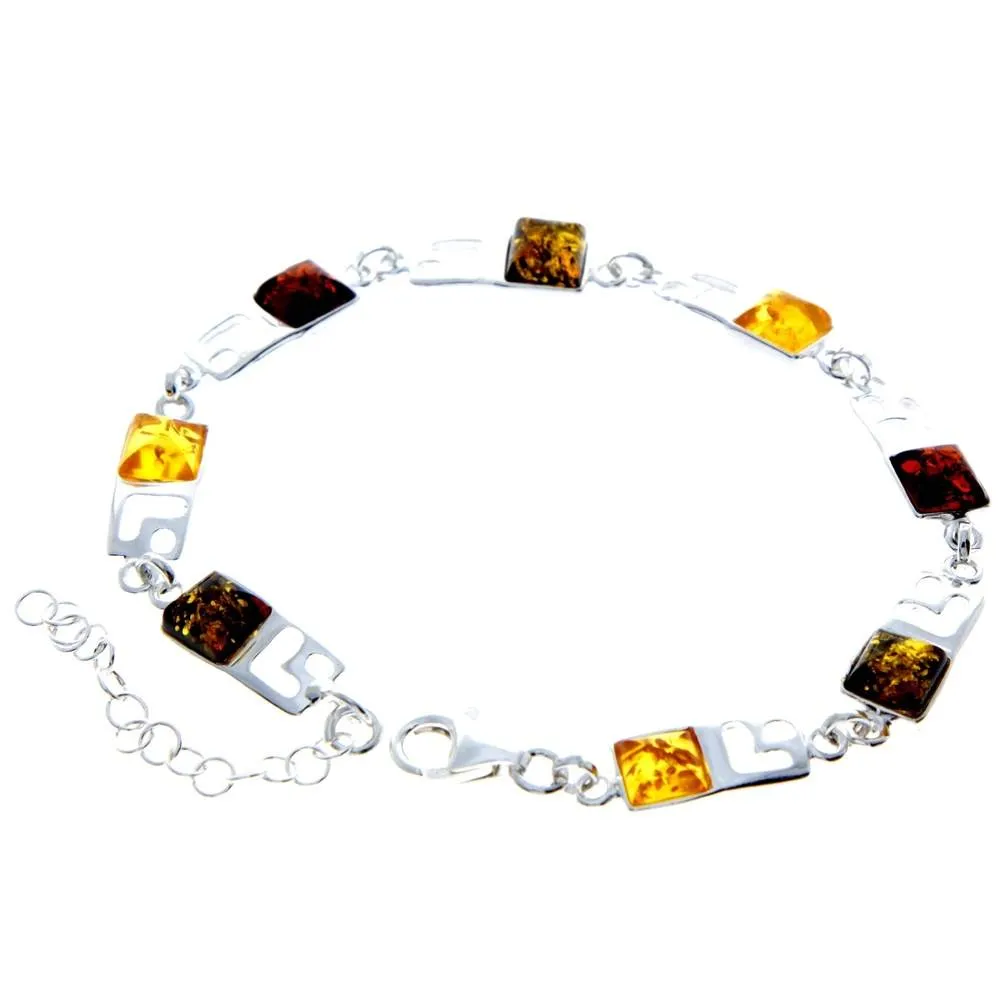 925 Sterling Silver & Baltic Amber Square Stones Mix Bracelet 19 cm   5  - 2087