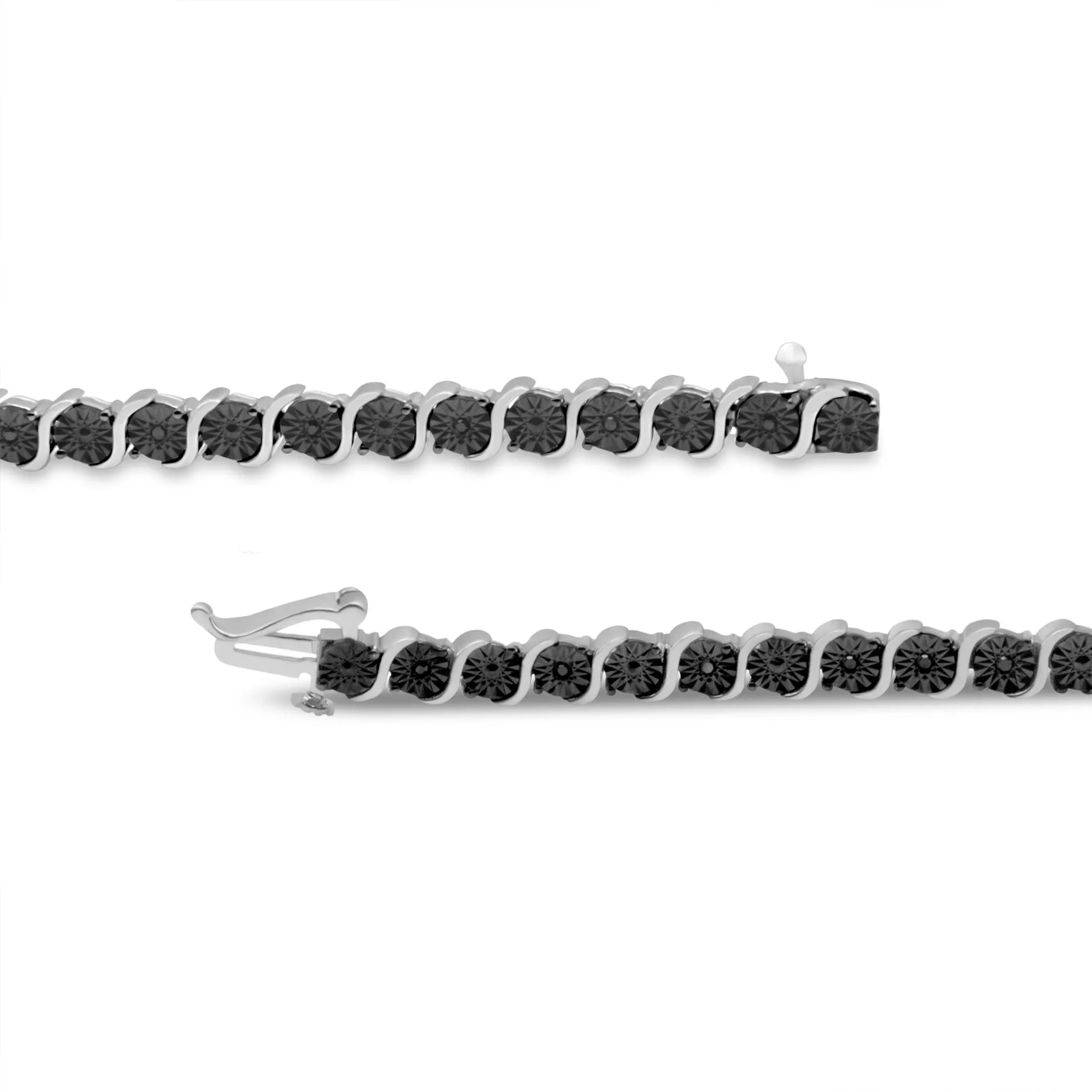 .925 Sterling Silver & Black Rhodium 1/10 Cttw Treated Black Miracle-Set Diamond S-Link Tennis Bracelet (Black Color, I1-I2 Clarity) - Size 7"