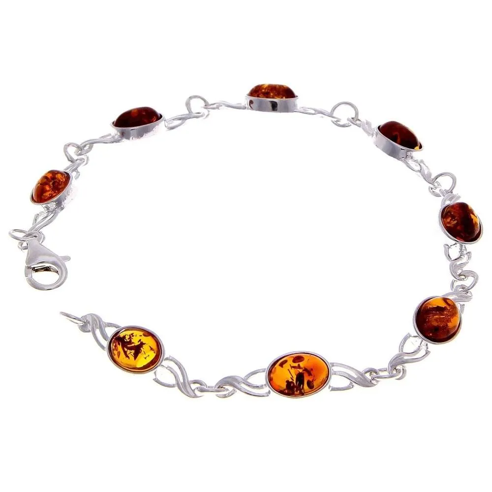 925 Sterling Silver & Genuine Baltic Amber Bracelet Link 21.5 cm  - 3178