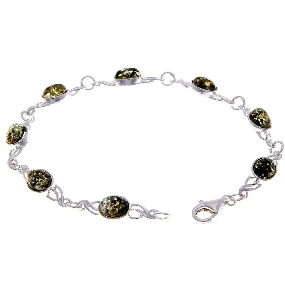 925 Sterling Silver & Genuine Baltic Amber Bracelet Link 21.5 cm  - 3178