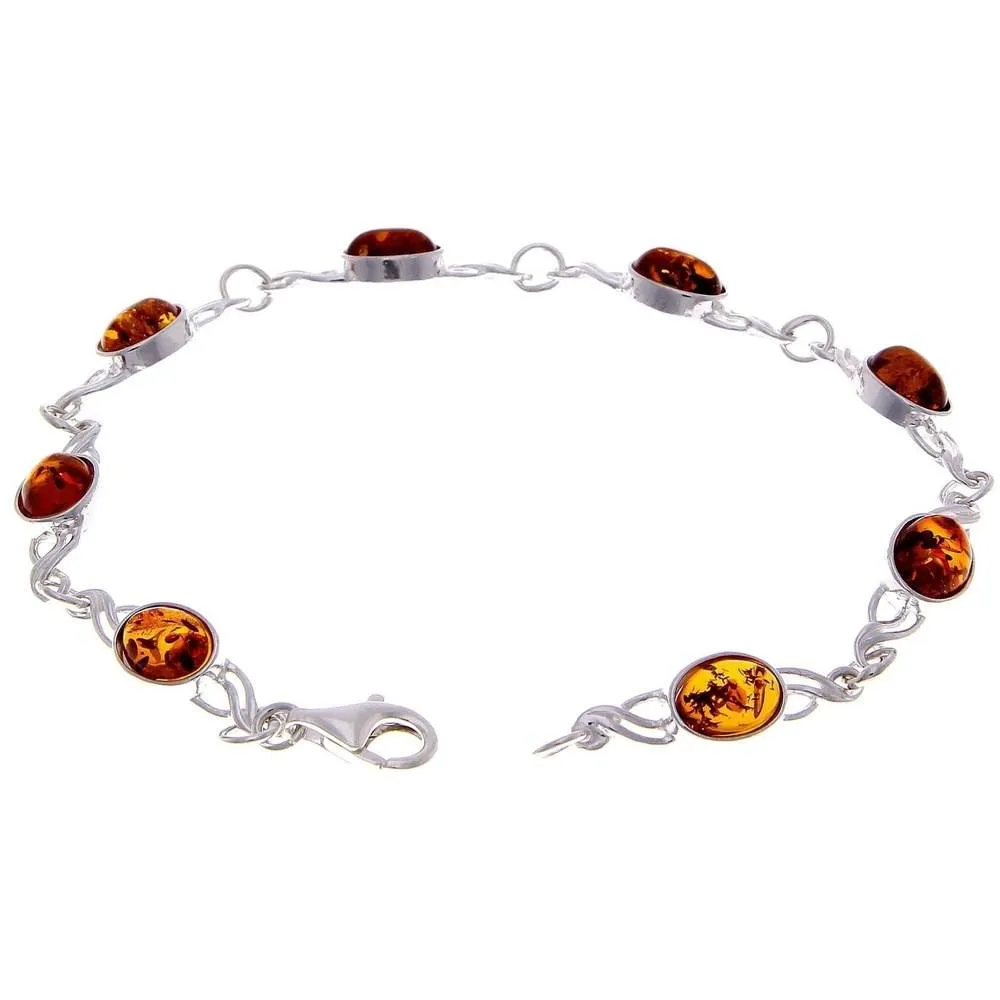 925 Sterling Silver & Genuine Baltic Amber Bracelet Link 21.5 cm  - 3178