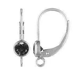 .925 Sterling Silver CZ Lever Back - Jet (1 Pair)