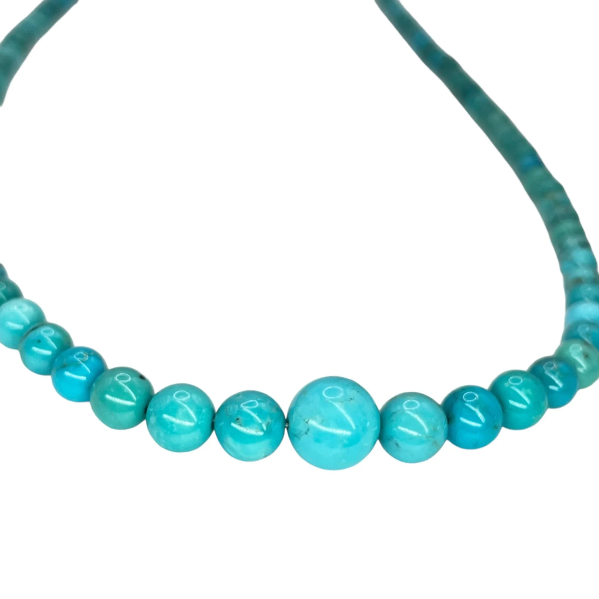 925 Sterling Silver Natural Turquoise Rounded Bead Necklace Southwestern Western