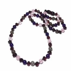 Adult Gaia Cherry Baltic Amber Amethyst Rose Quartz Labradorite Necklace