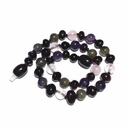 Adult Gaia Cherry Baltic Amber Amethyst Rose Quartz Labradorite Necklace