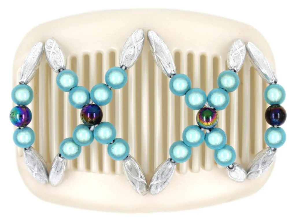 African Butterfly Hair Comb - Dalena White Pearl 13