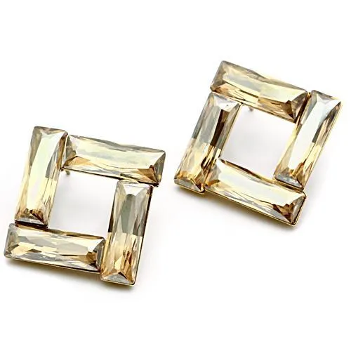 Alamode IP Gold(Ion Plating) Brass Earrings with Top Grade Crystal in Topaz