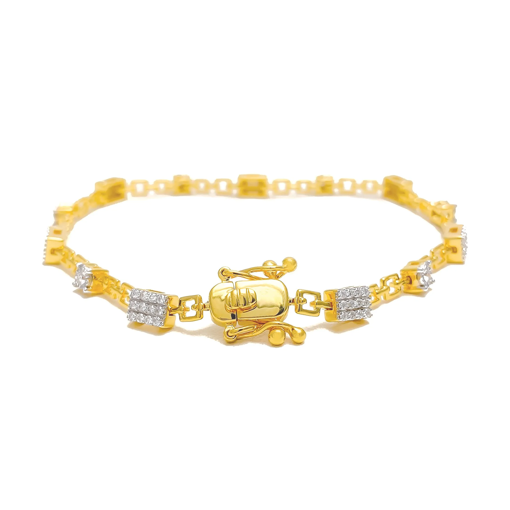 Alternating Chain Linked Diamond   18k Gold Bracelet