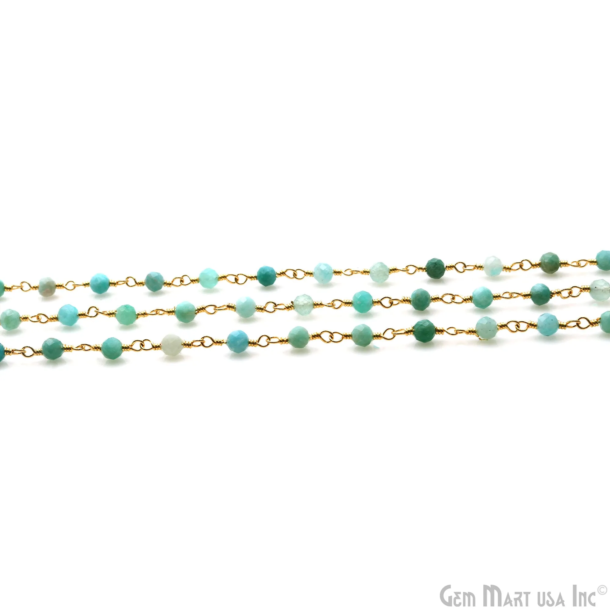 Amazonite 3-3.5mm Gold Plated Beaded Wire Wrapped Rosary Chain