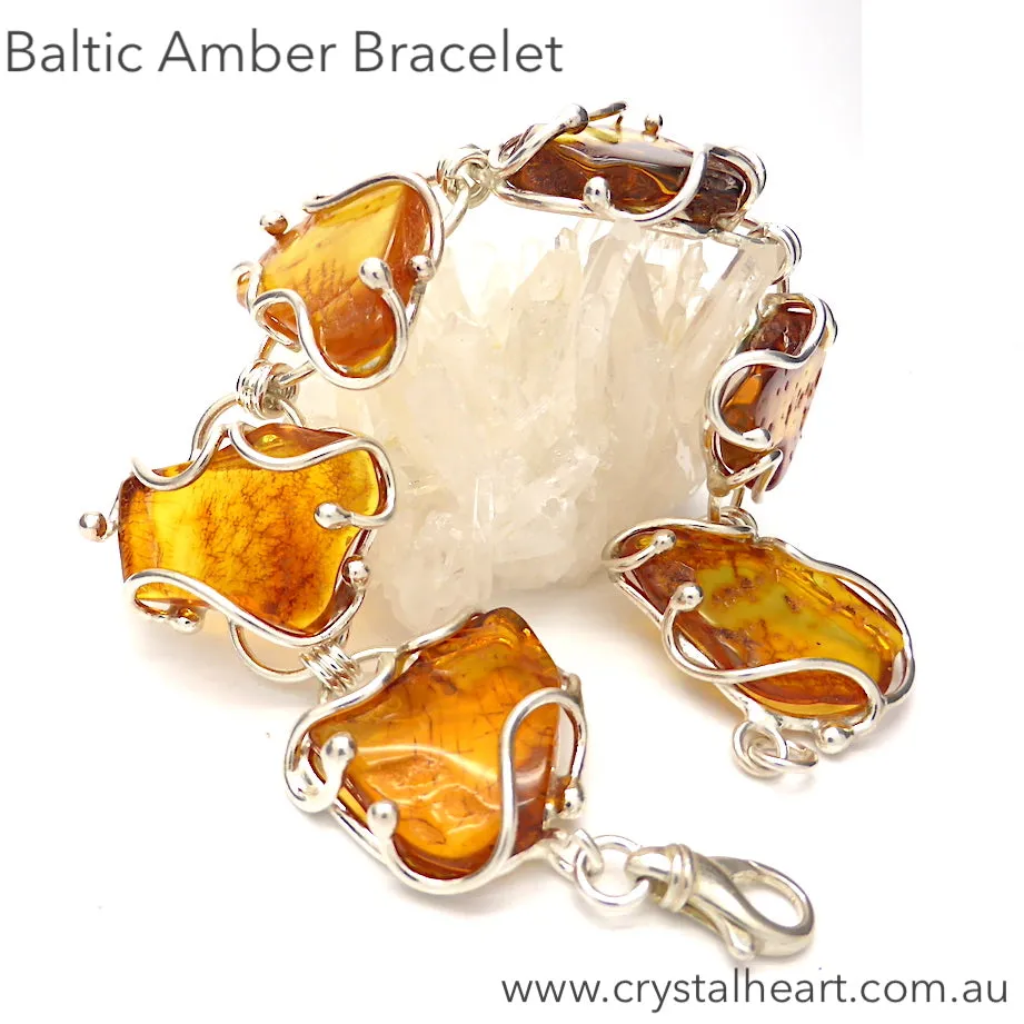 Amber Bracelet, Baltic, Large Nuggets, 925 Silver