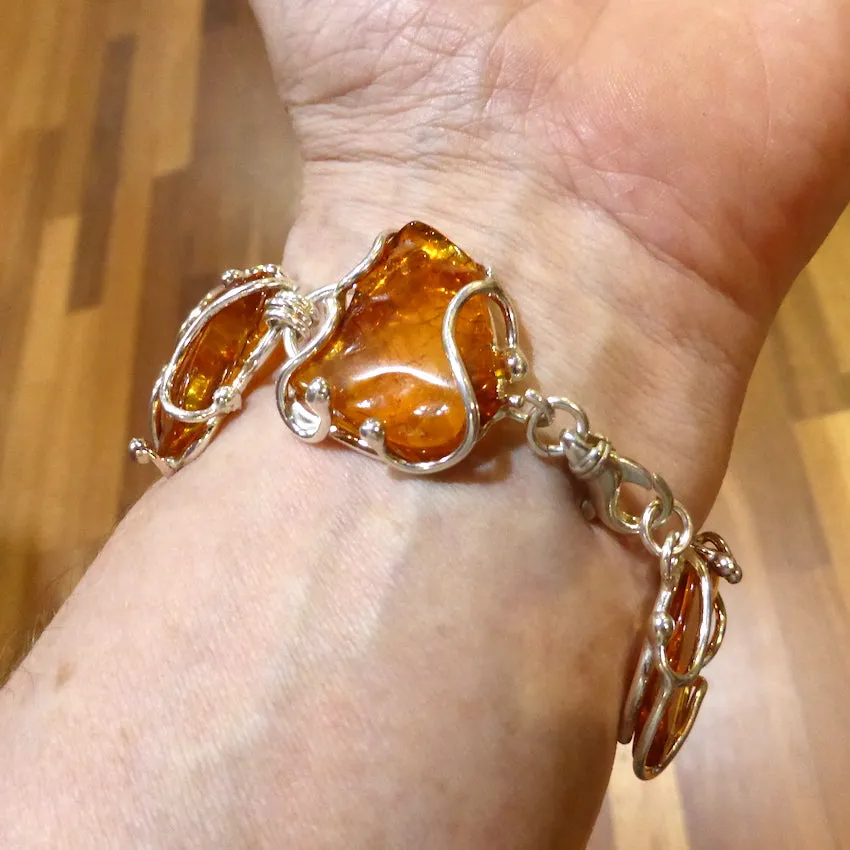 Amber Bracelet, Baltic, Large Nuggets, 925 Silver