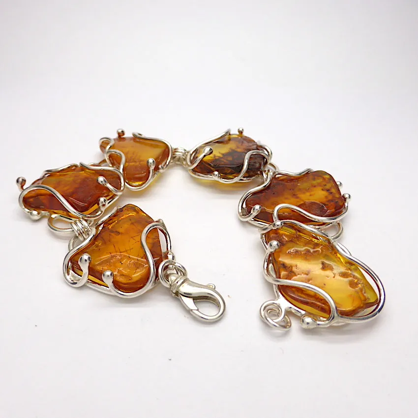 Amber Bracelet, Baltic, Large Nuggets, 925 Silver