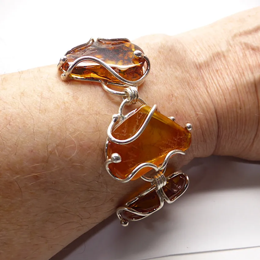 Amber Bracelet, Baltic, Large Nuggets, 925 Silver