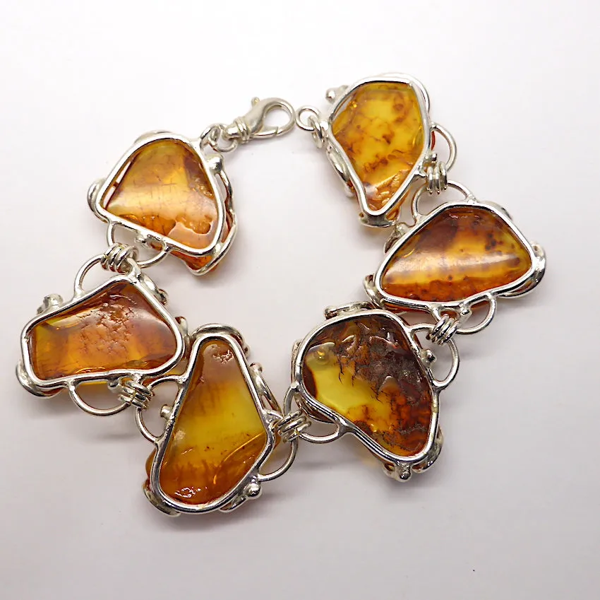 Amber Bracelet, Baltic, Large Nuggets, 925 Silver