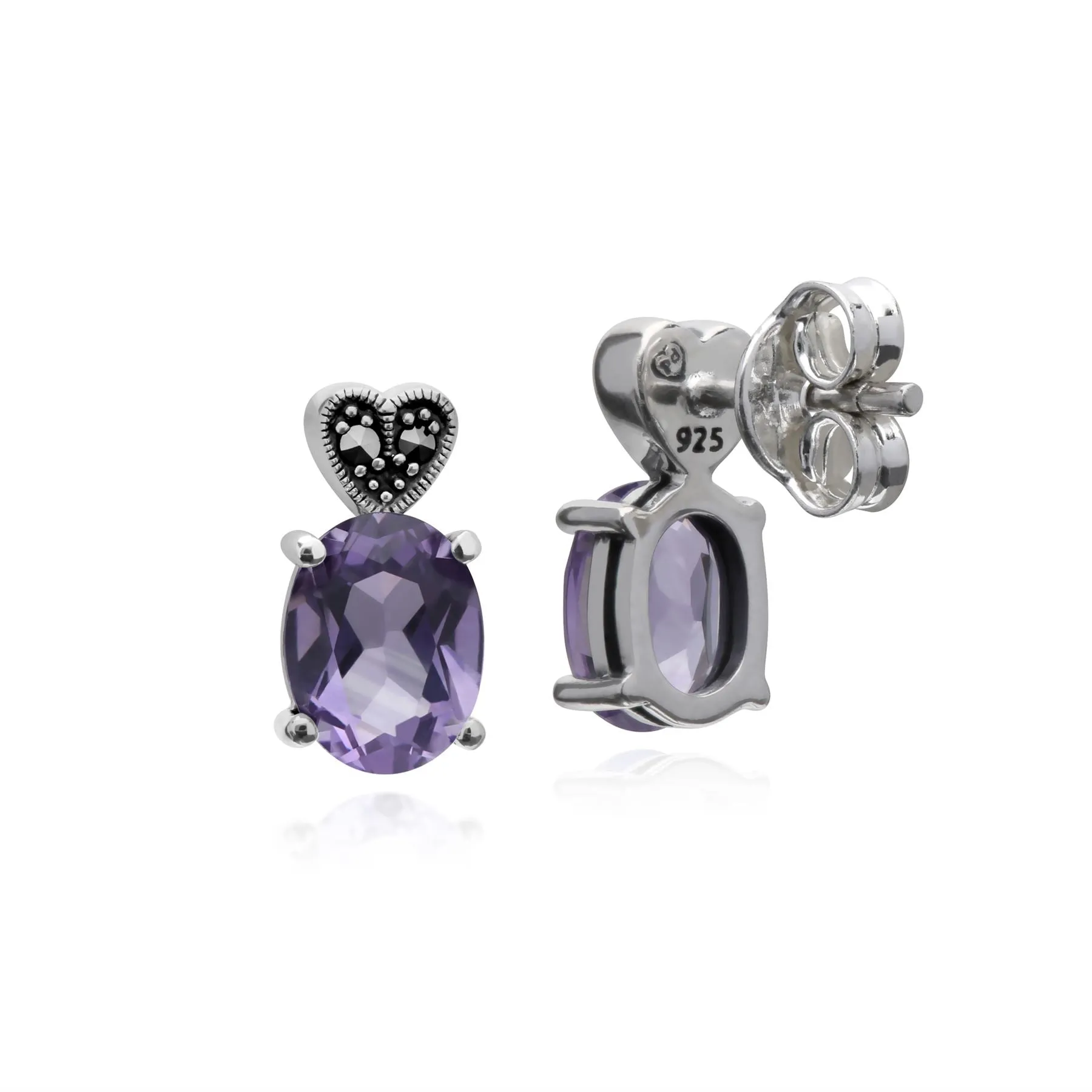 Amethyst Ohrringe, Sterlingsilber Amethyst & Markasit Oval Ohrstecker