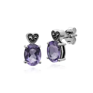 Amethyst Ohrringe, Sterlingsilber Amethyst & Markasit Oval Ohrstecker