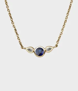 Angel Necklace / 18 Carat Yellow Gold / Blue Sapphire / Diamonds