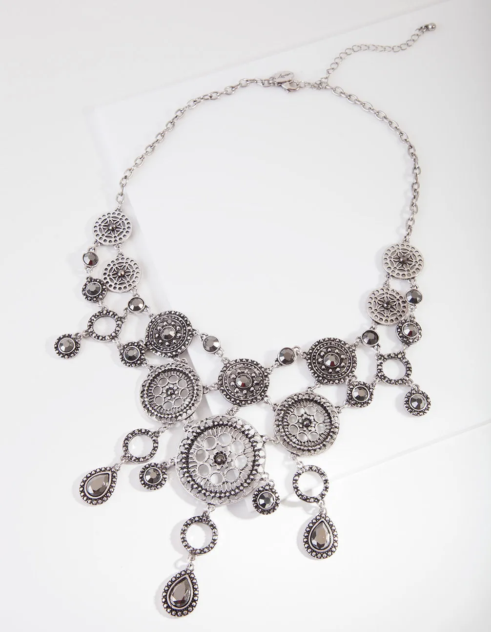 Antique Silver Filigree Disc Necklace