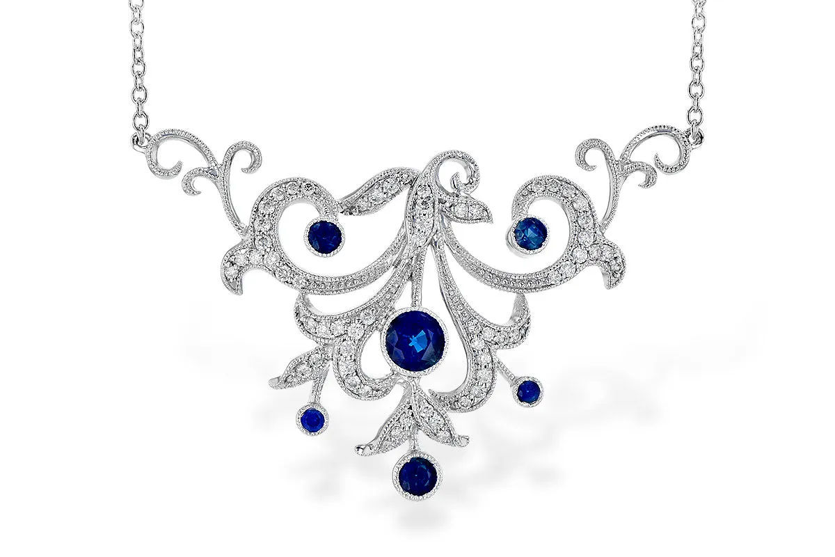 Art Deco 14K White Gold Blue Sapphire Statement Necklace