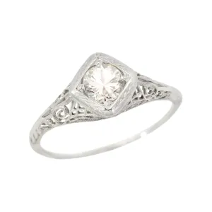 Art Deco 18k Diamond Filigree Engagement Ring