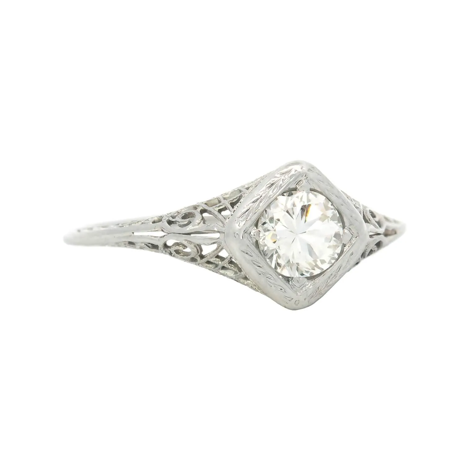 Art Deco 18k Diamond Filigree Engagement Ring