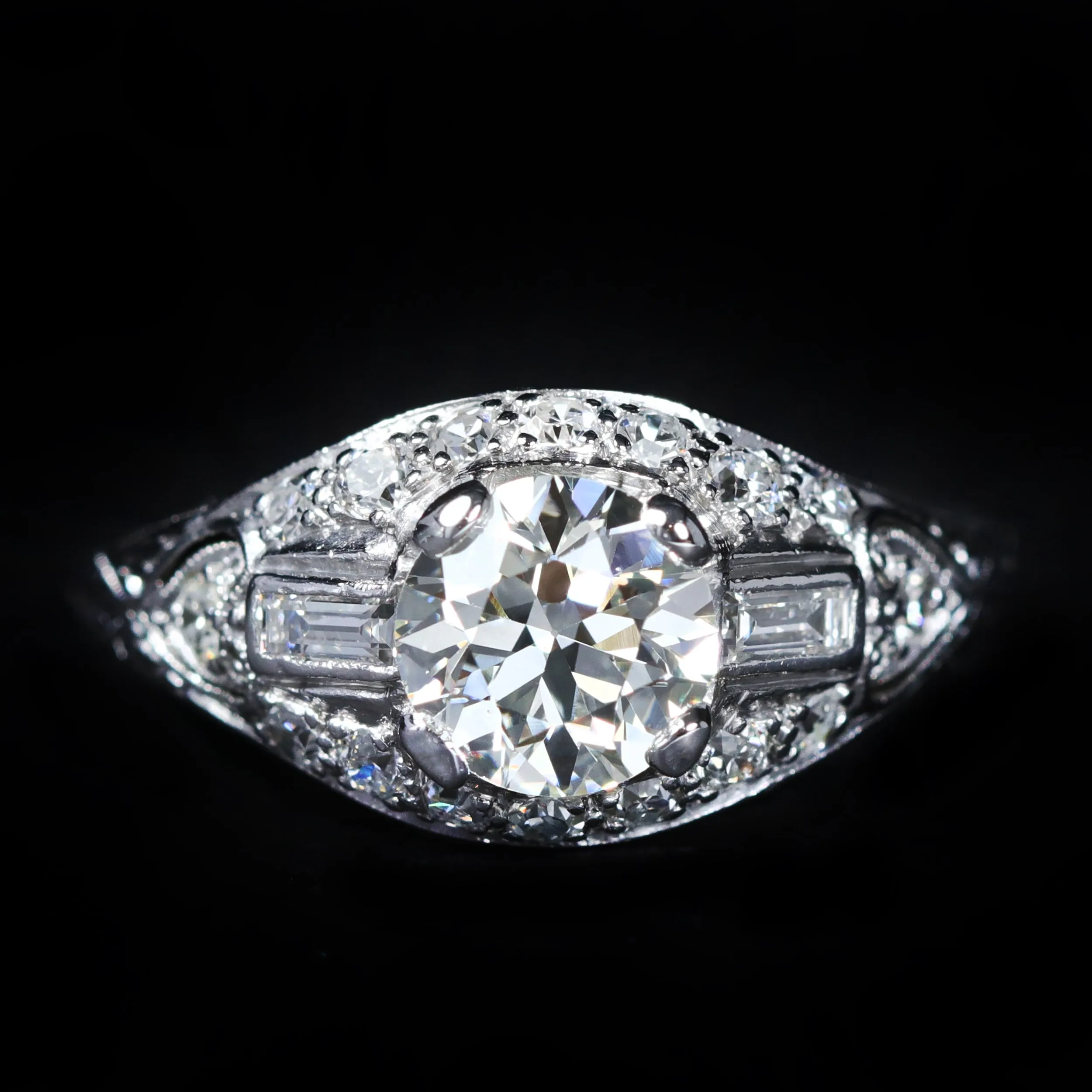 Art Deco Platinum 1.06 Carat Old European Cut Diamond Engagement Ring