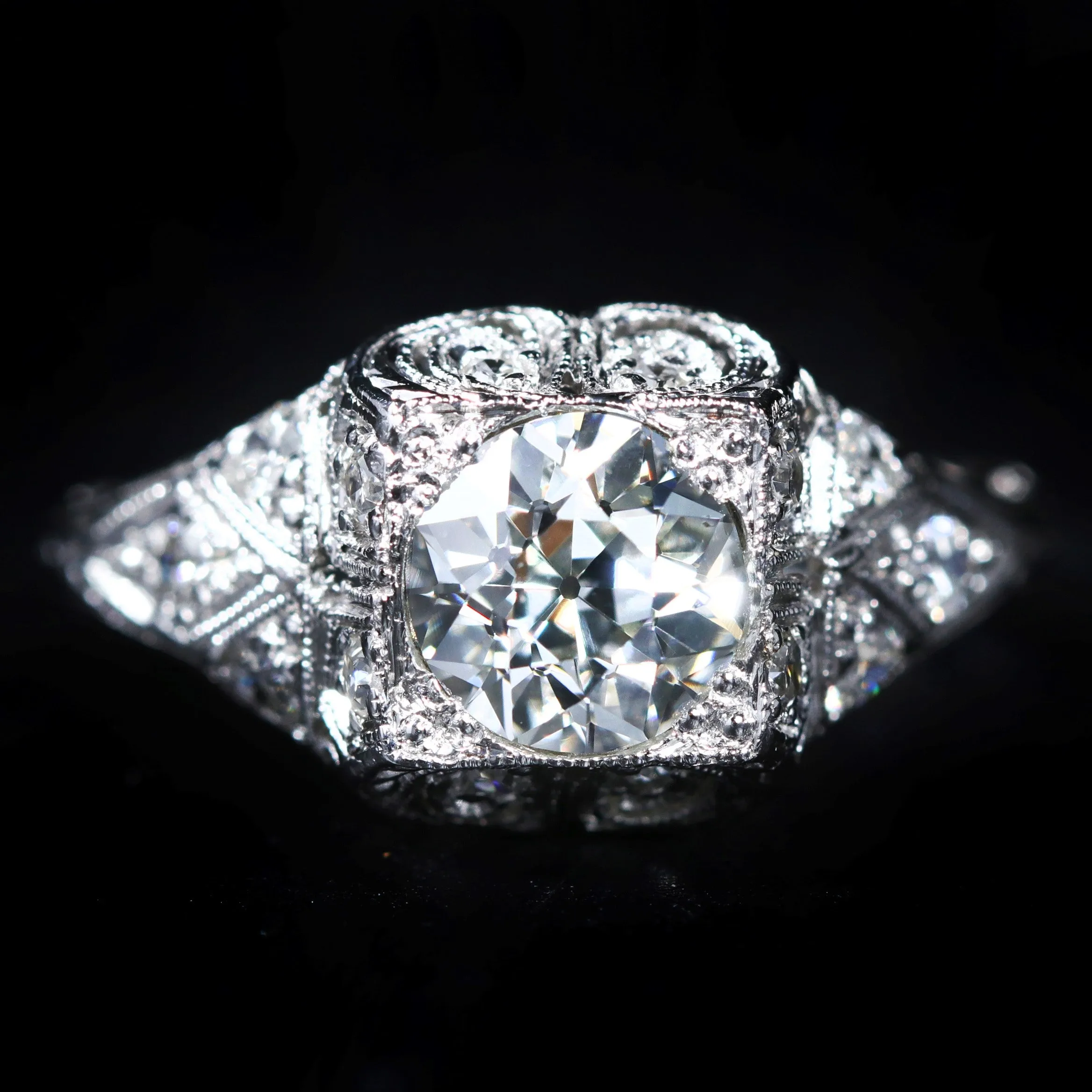 Art Deco Platinum 1.17 Carat Old European Cut Diamond Ring