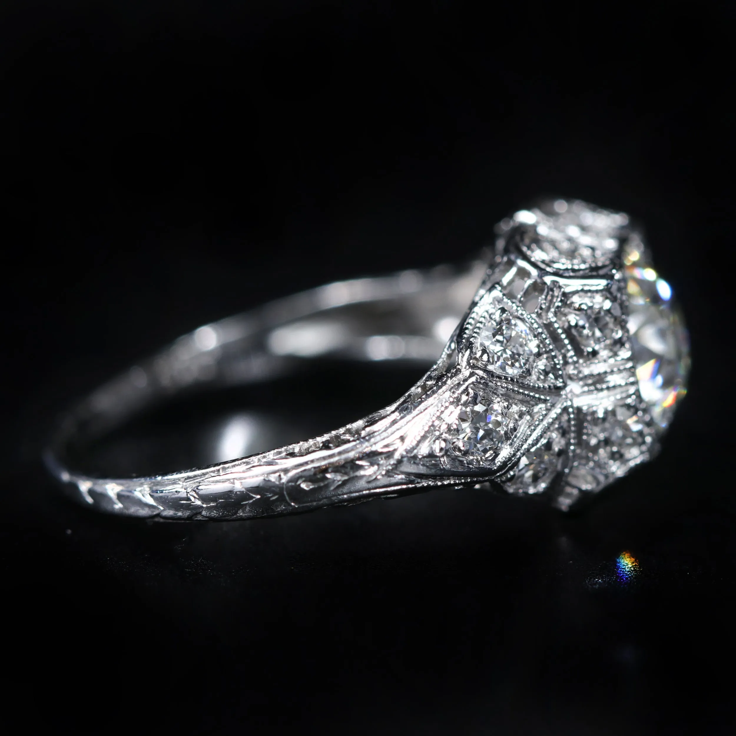 Art Deco Platinum 1.17 Carat Old European Cut Diamond Ring