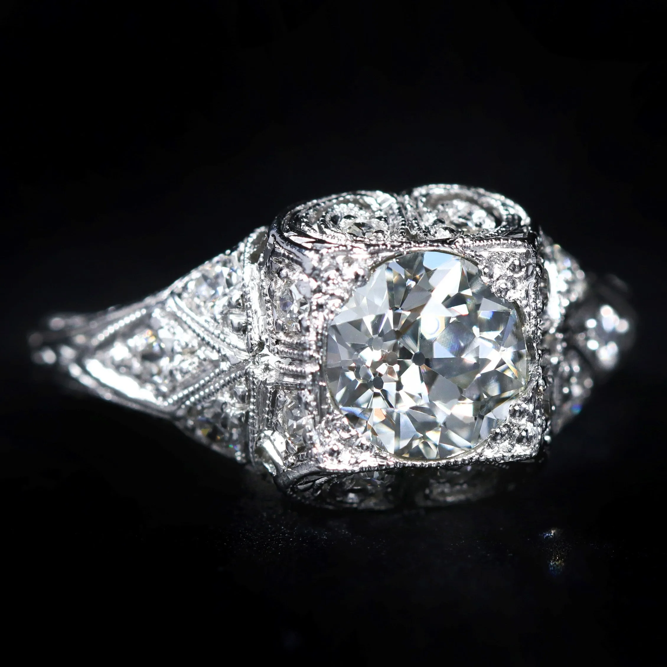 Art Deco Platinum 1.17 Carat Old European Cut Diamond Ring