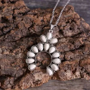 Artificial White Turquoise Alloy Geometric Necklace