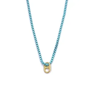 Ashley Gold Stainless Steel Coated Turquoise Box Link Necklace With Gold Plated Cap Charm