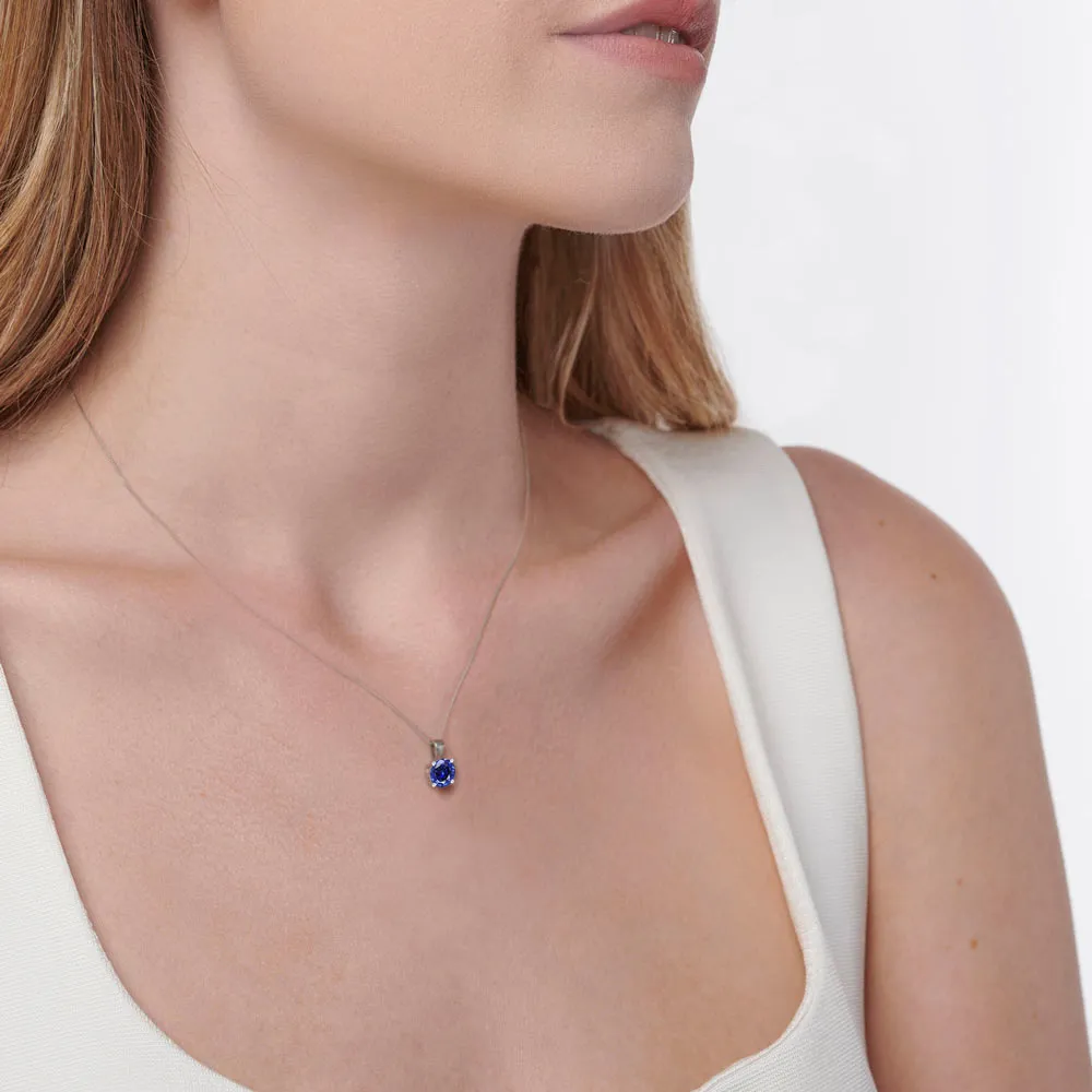 AURORA - Round Blue Sapphire 18k White Gold Solitaire Pendant